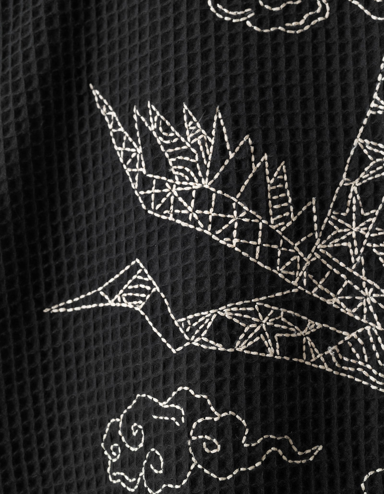 6241 Embroidered Waffle Kimono Overshirt Black