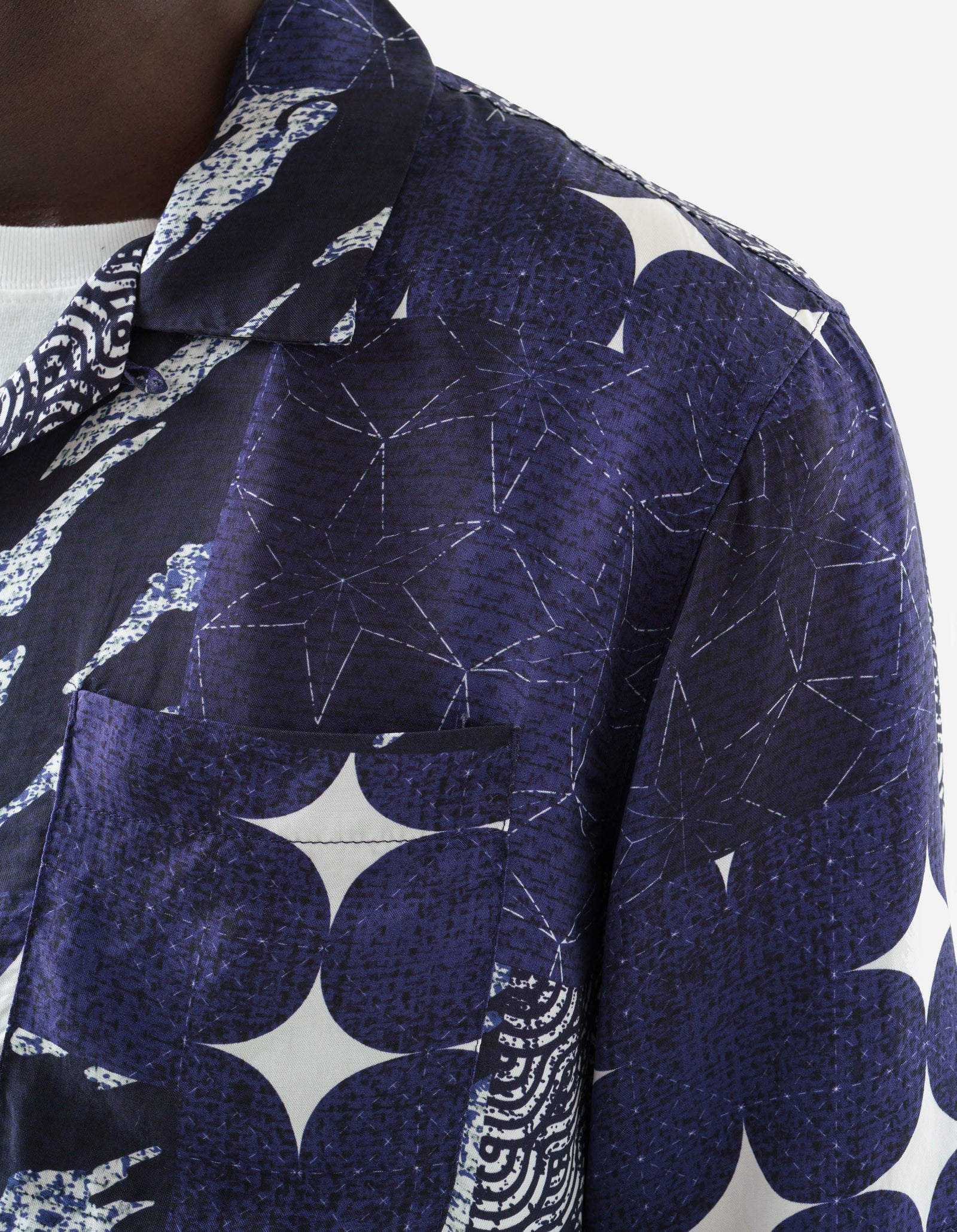 1529 Sashiko Patchwork Summer Shirt Navy/Ecru