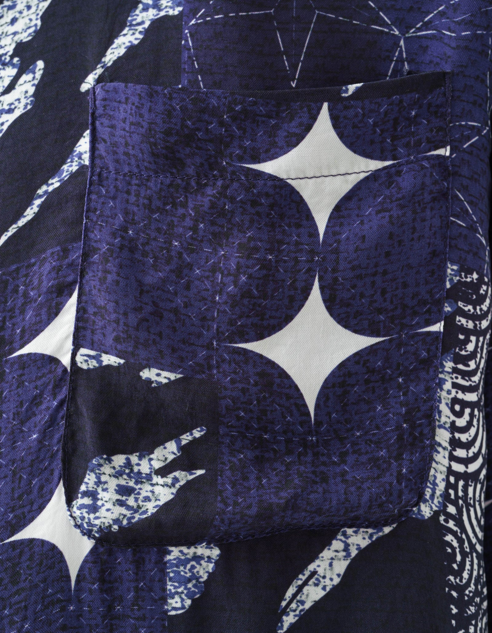 1529 Sashiko Patchwork Summer Shirt Navy/Ecru