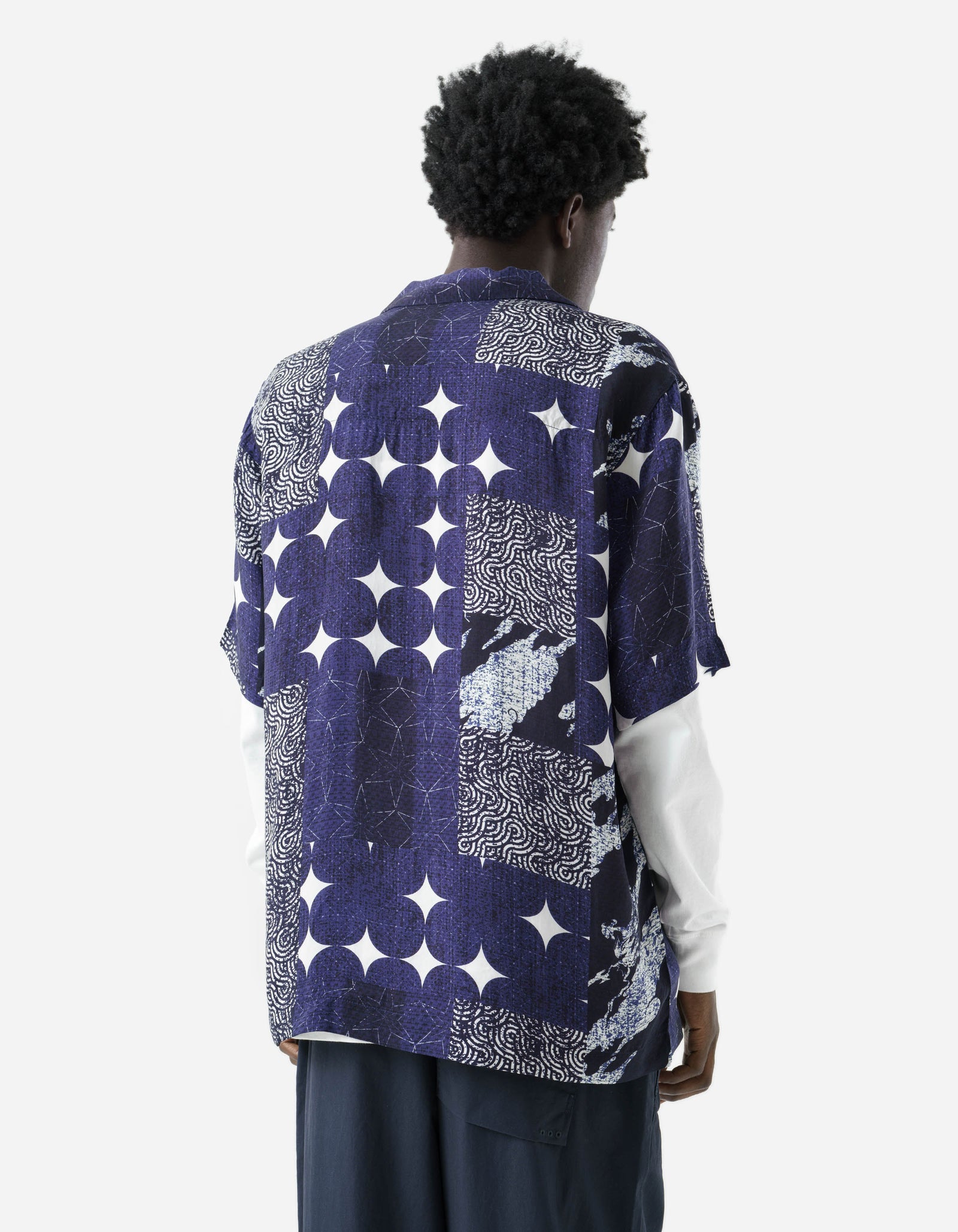 1529 Sashiko Patchwork Summer Shirt Navy/Ecru