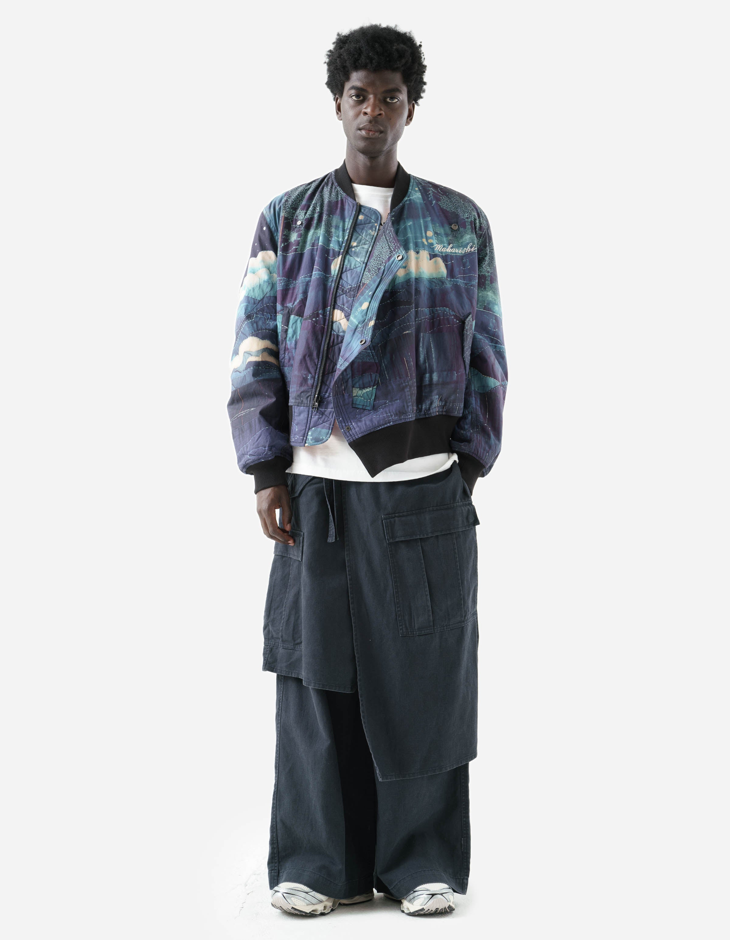 6227 Boro Crane Monk MA1 Embroidered Jacket Indigo – Maharishi 6227 Boro Crane Monk MA1 Embroidered Jacket Indigo – Maharishi