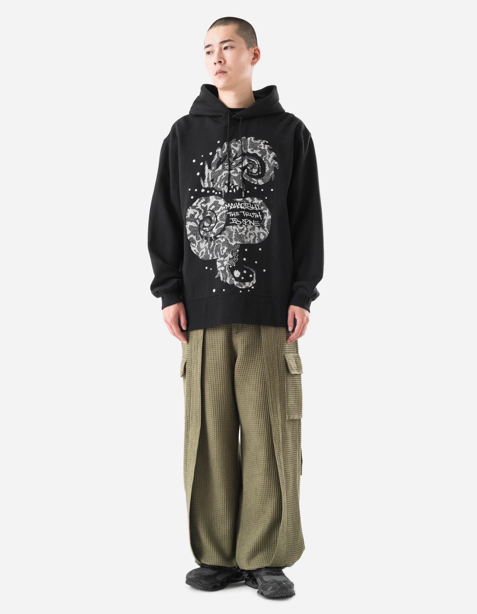 6125 Oversized Kormeleon Embroidered Hooded Sweat Black/White