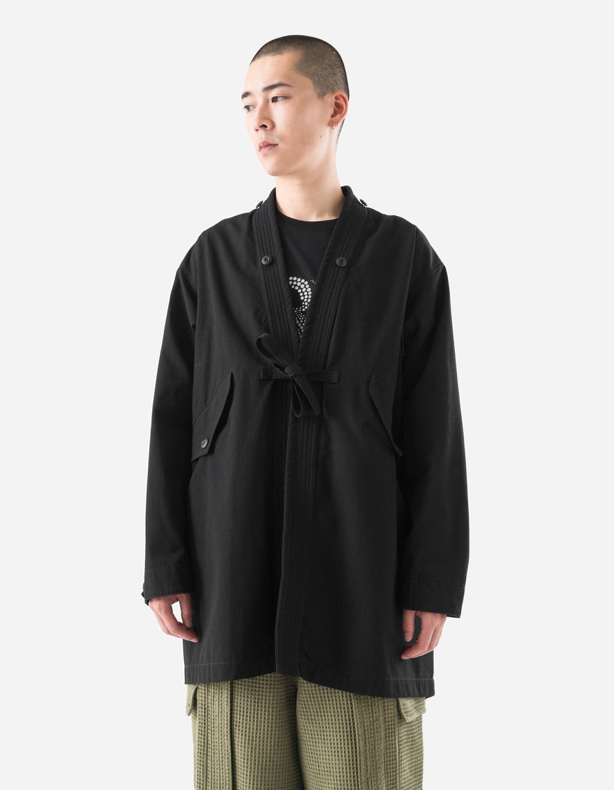 6123 Fubuki Dragon Embroidered Kimono Parka Black