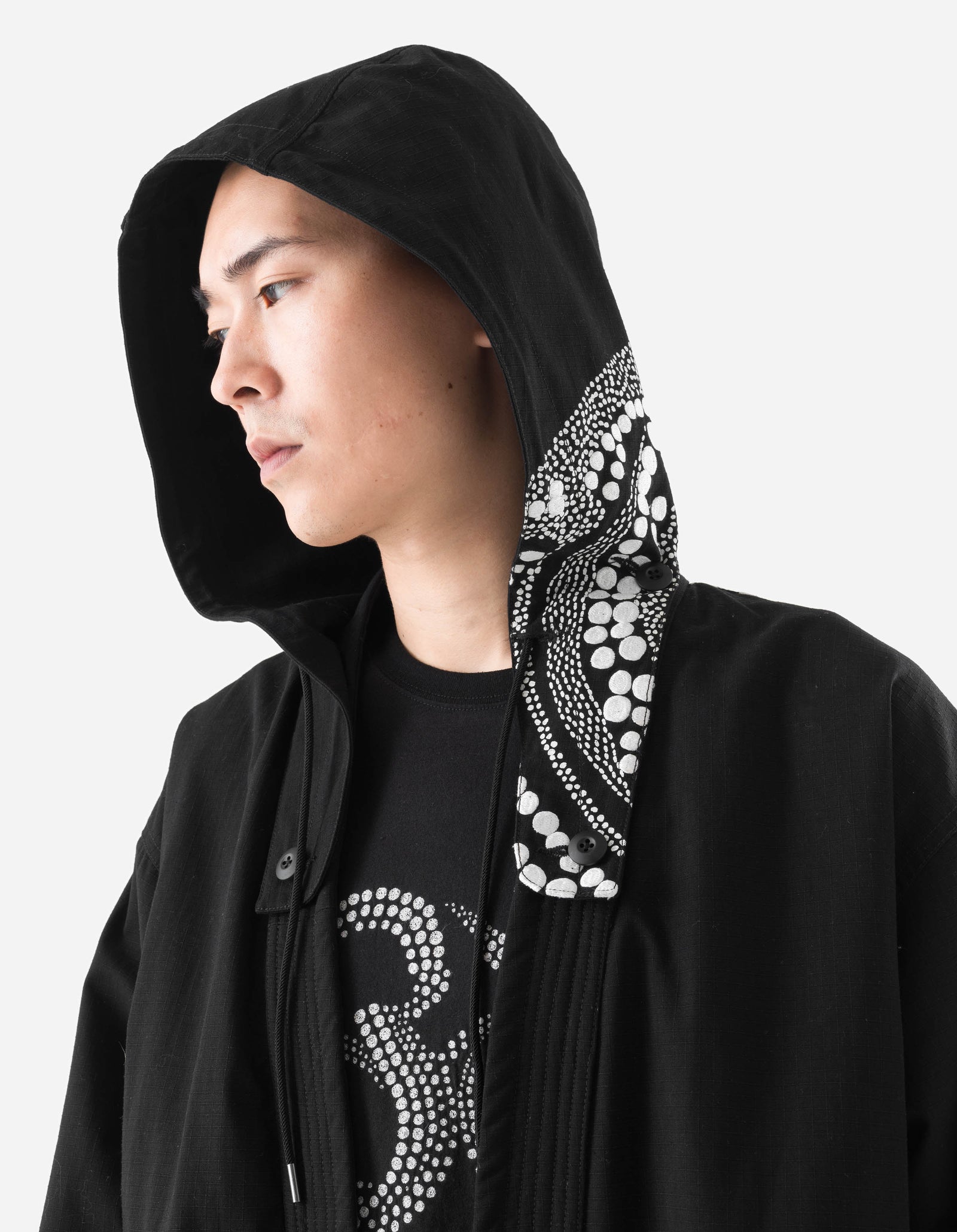 6123 Fubuki Dragon Embroidered Kimono Parka Black