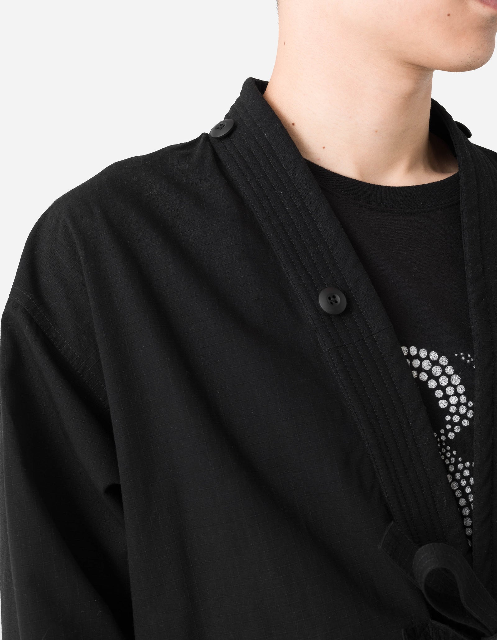 6123 Fubuki Dragon Embroidered Kimono Parka Black