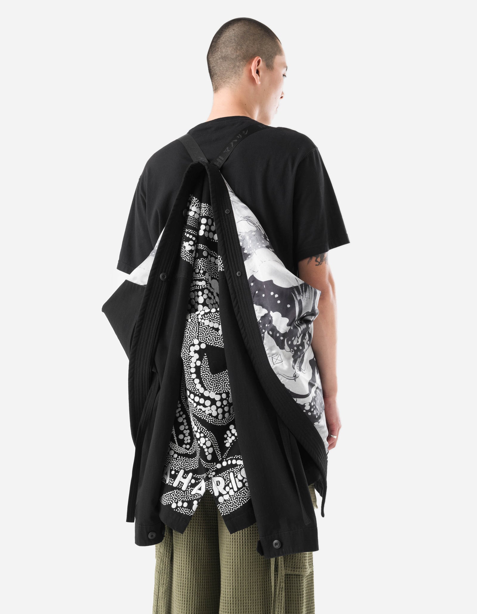 6123 Fubuki Dragon Embroidered Kimono Parka Black