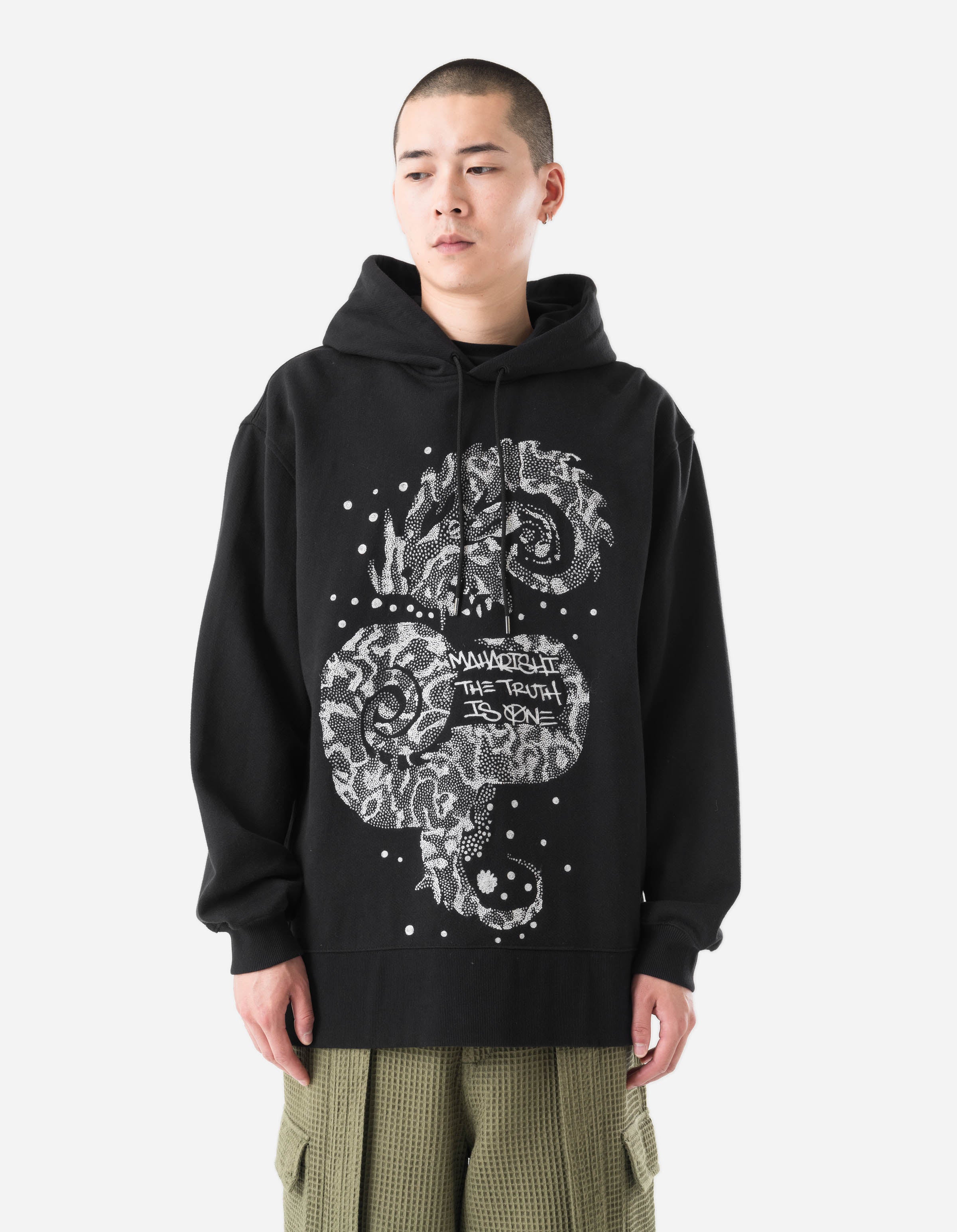 6125 Oversized Kormeleon Embroidered Hooded Sweat Black/White