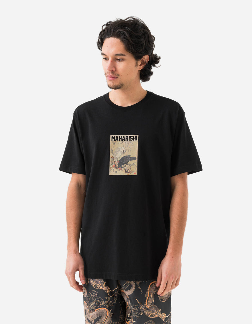 1493 Black Crow White Heron T-Shirt Black