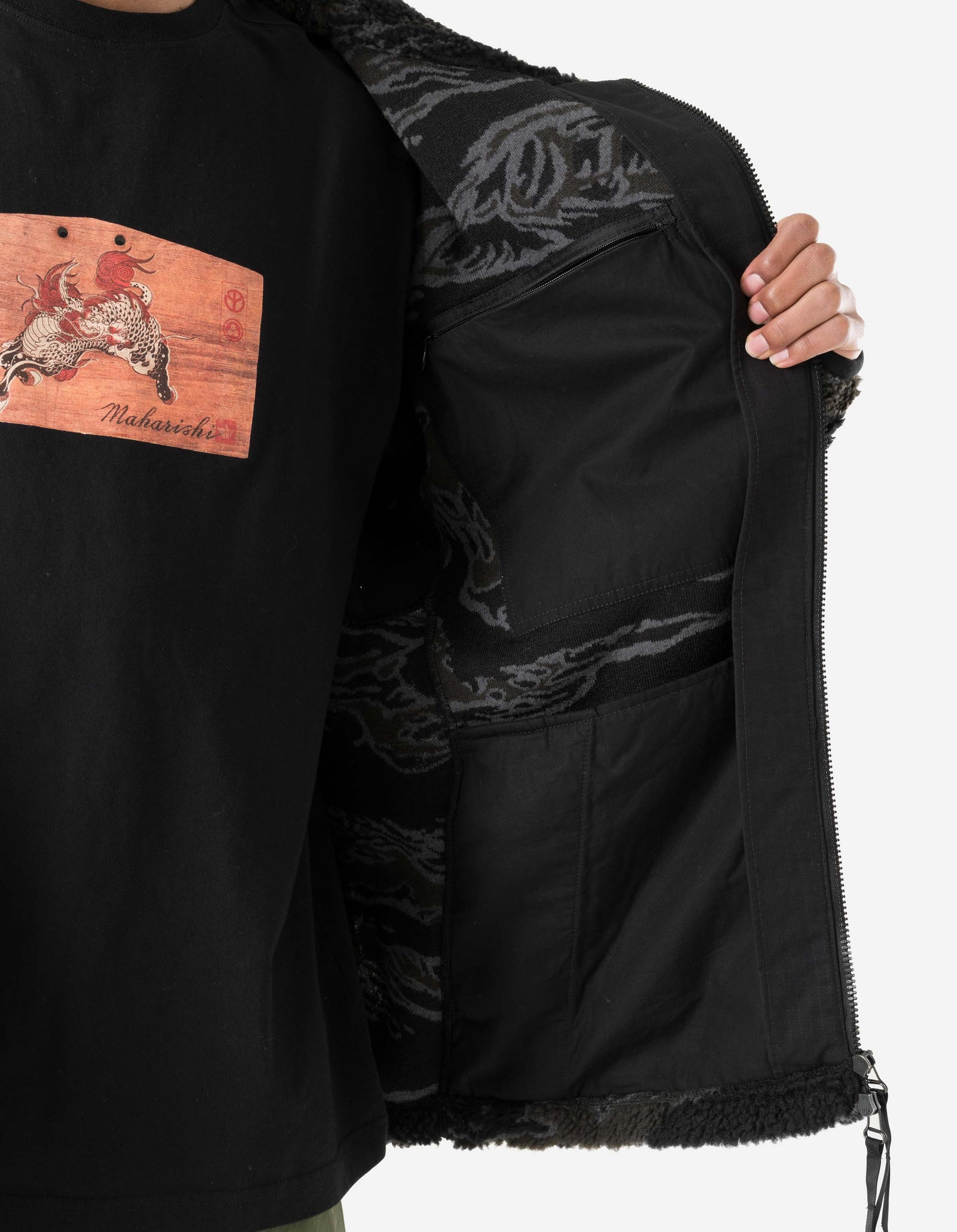 7275 Camo Asym Sherpa Fleece Jacket Subdued Night