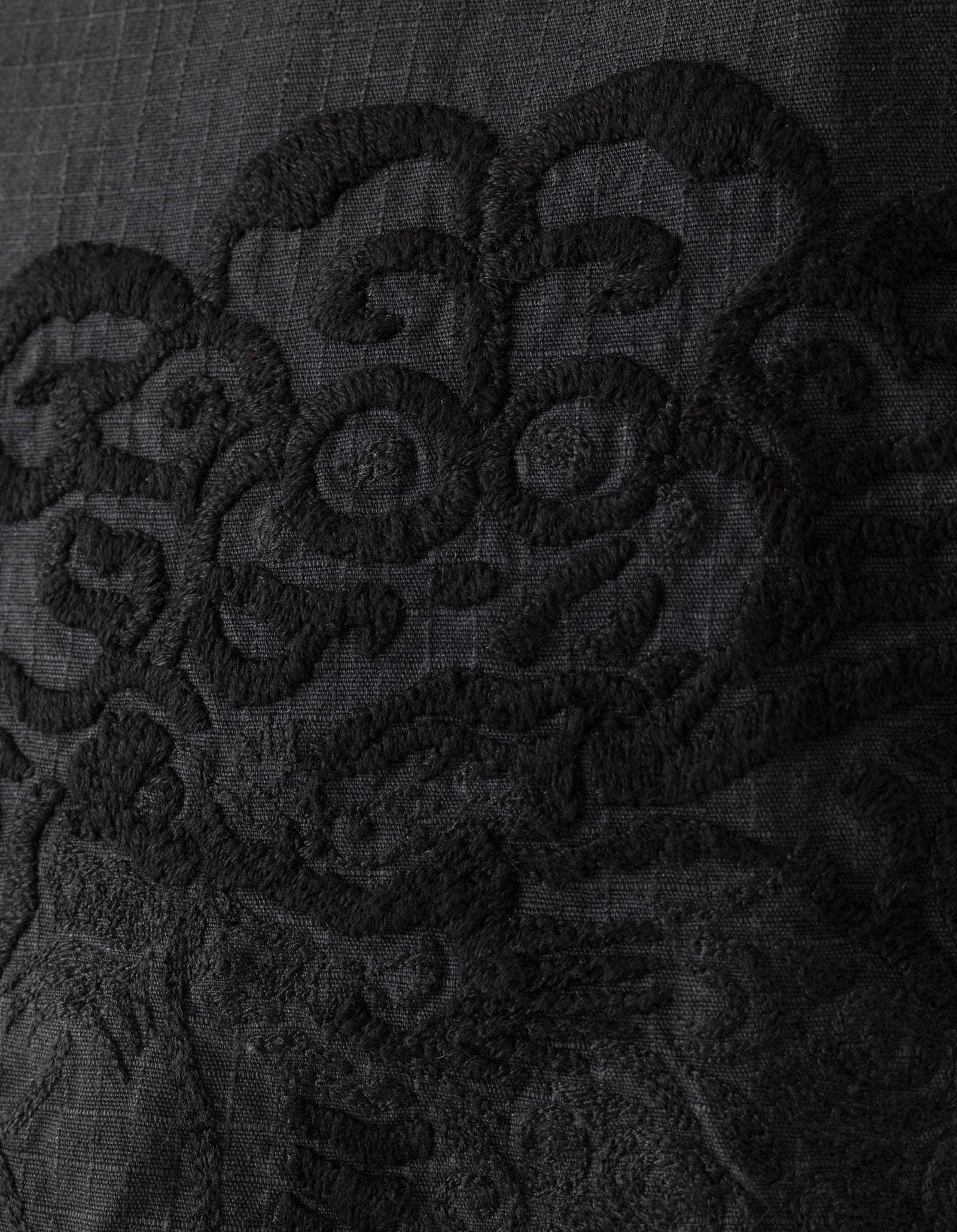 Close-up of black lace fabric with intricate patterns