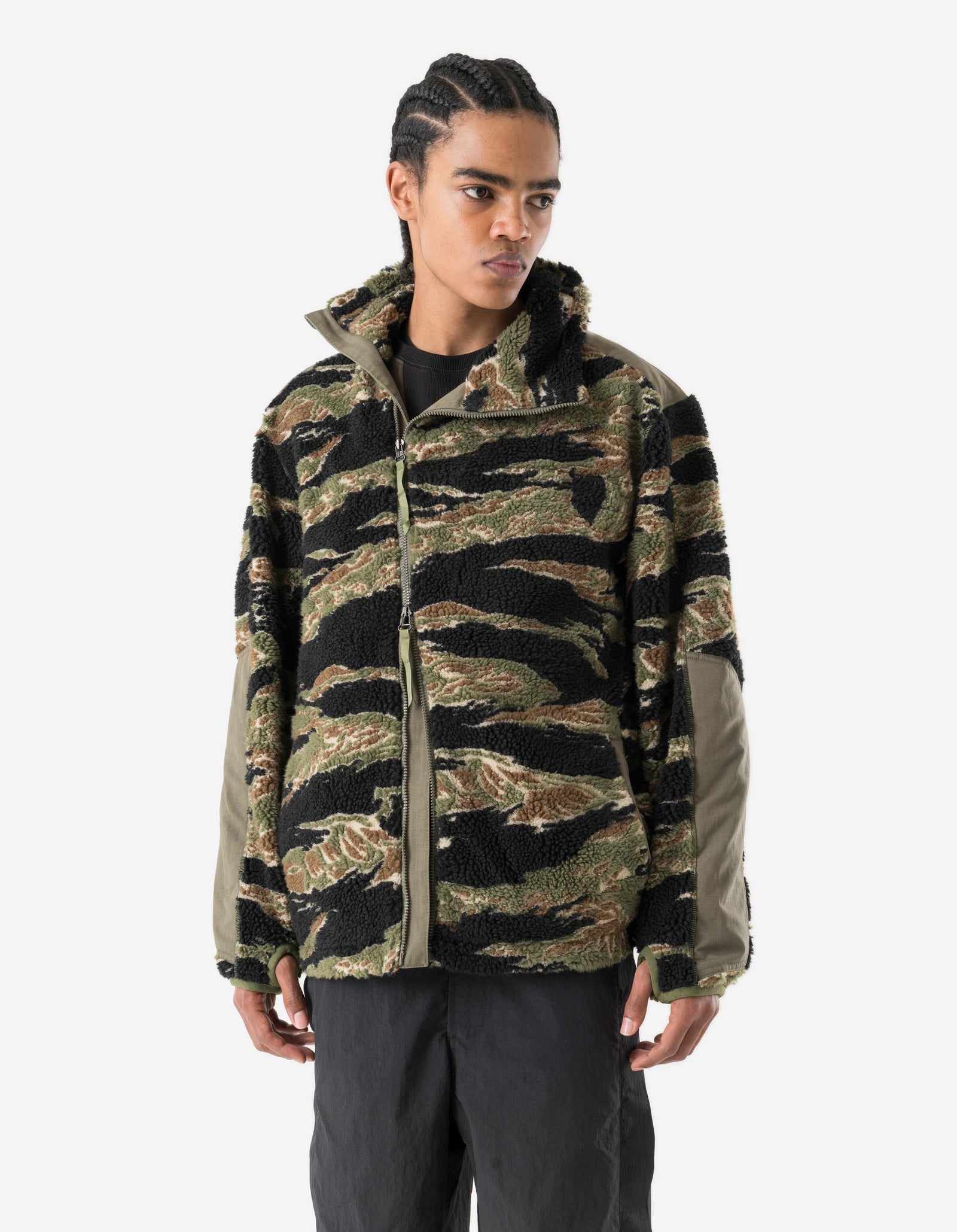 7275 Camo Asym Sherpa Fleece Jacket Mint Gold