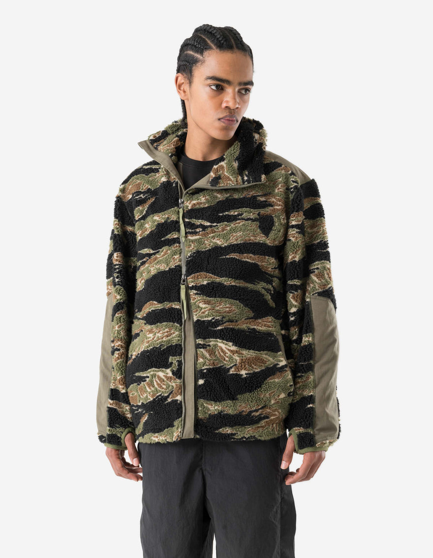 7275 Camo Asym Sherpa Fleece Jacket Mint Gold