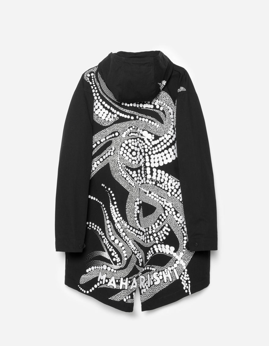 6123 Fubuki Dragon Embroidered Kimono Parka Black