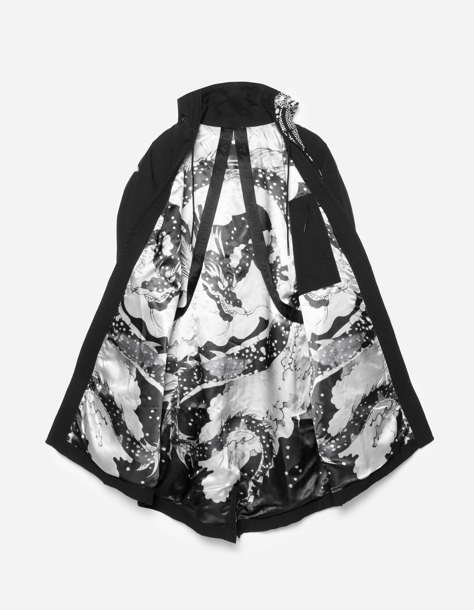 6123 Fubuki Dragon Embroidered Kimono Parka Black