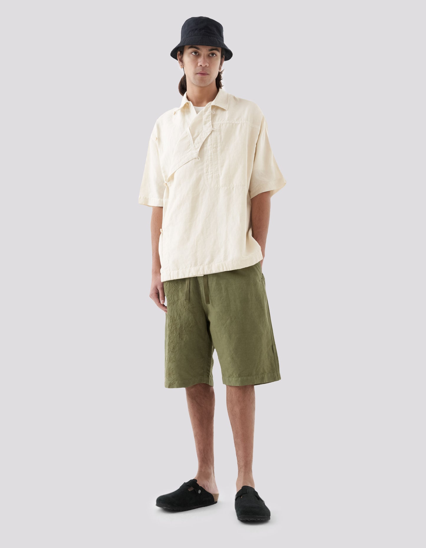 5120 Hemp Asym Monk Shirt Ecru