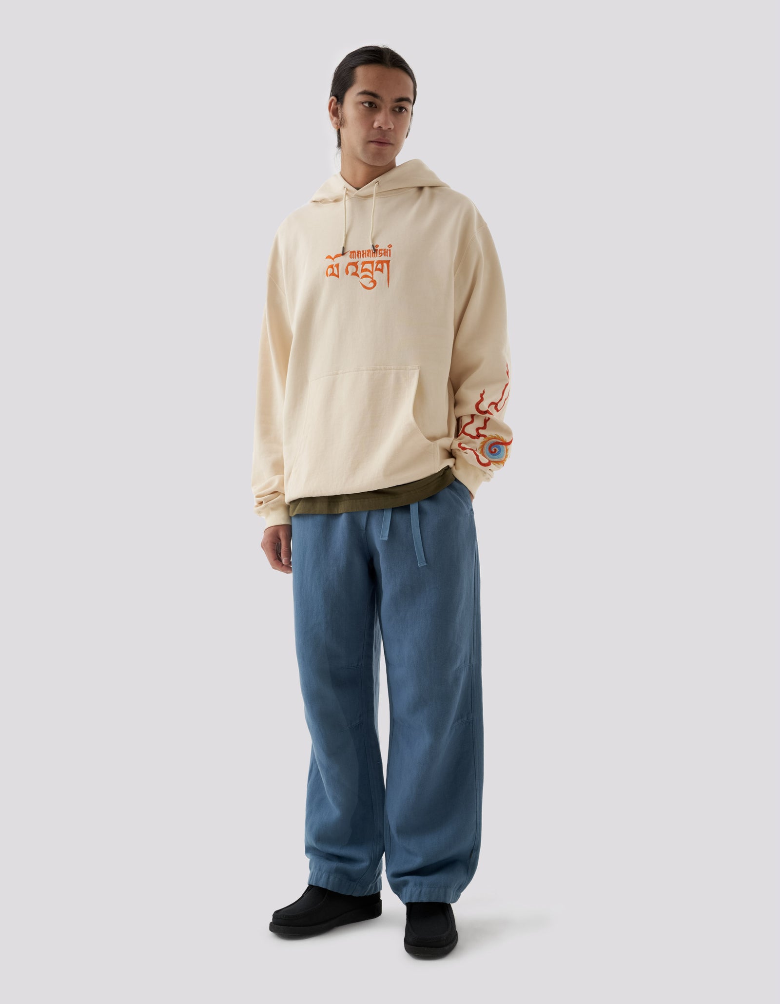 5006 Hemp Asym Loose Track Pants Subdued Blue