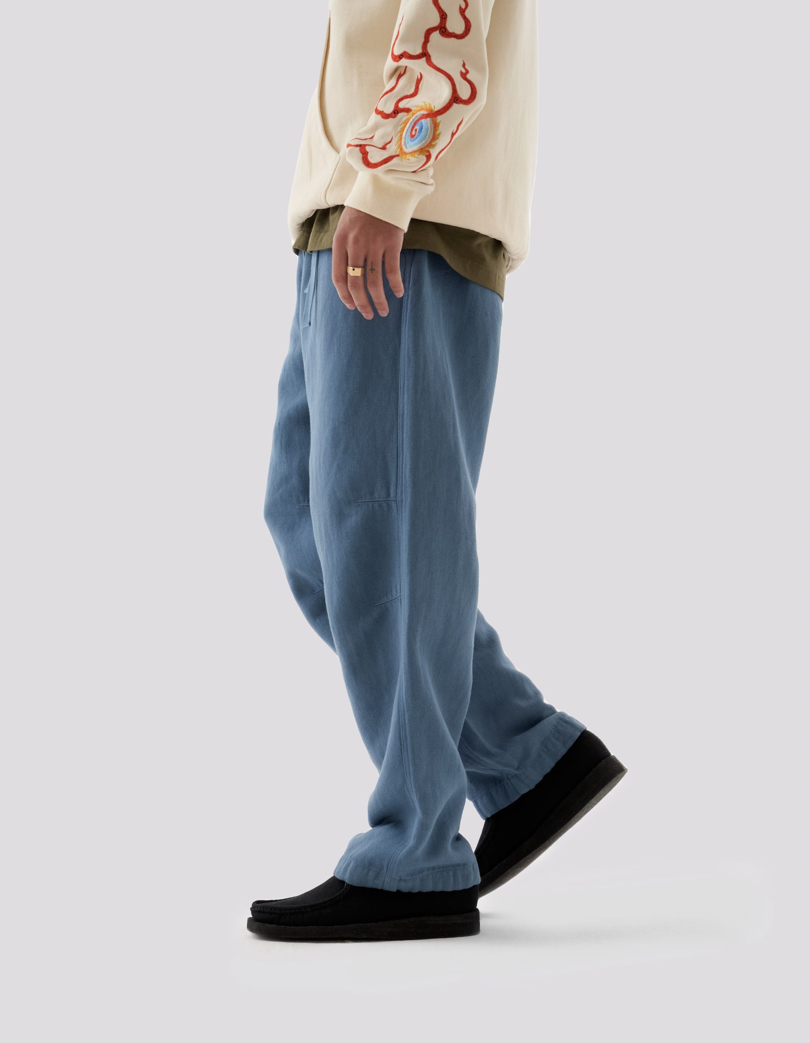 5006 Hemp Asym Loose Track Pants Subdued Blue