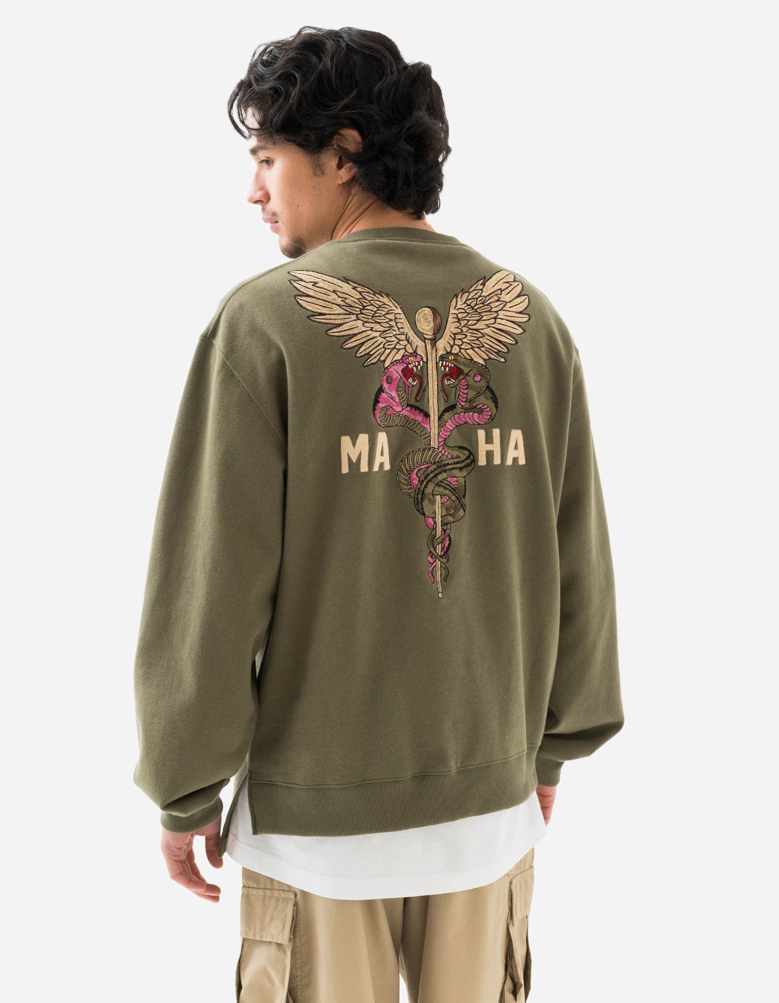 6009 Caduceus Monk Crew Sweat Olive OG-107F