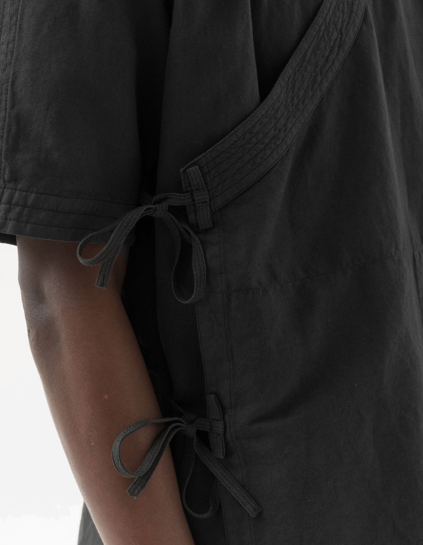 6079 Asym Monk Hemp Shirt Black