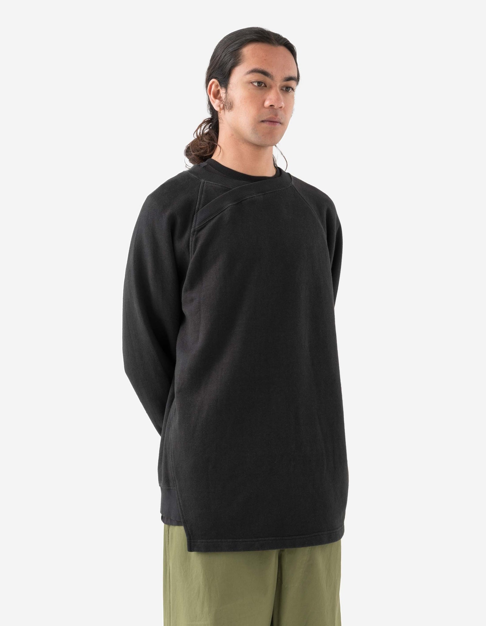 6002 Asym Monk Organic Crew Sweat Black