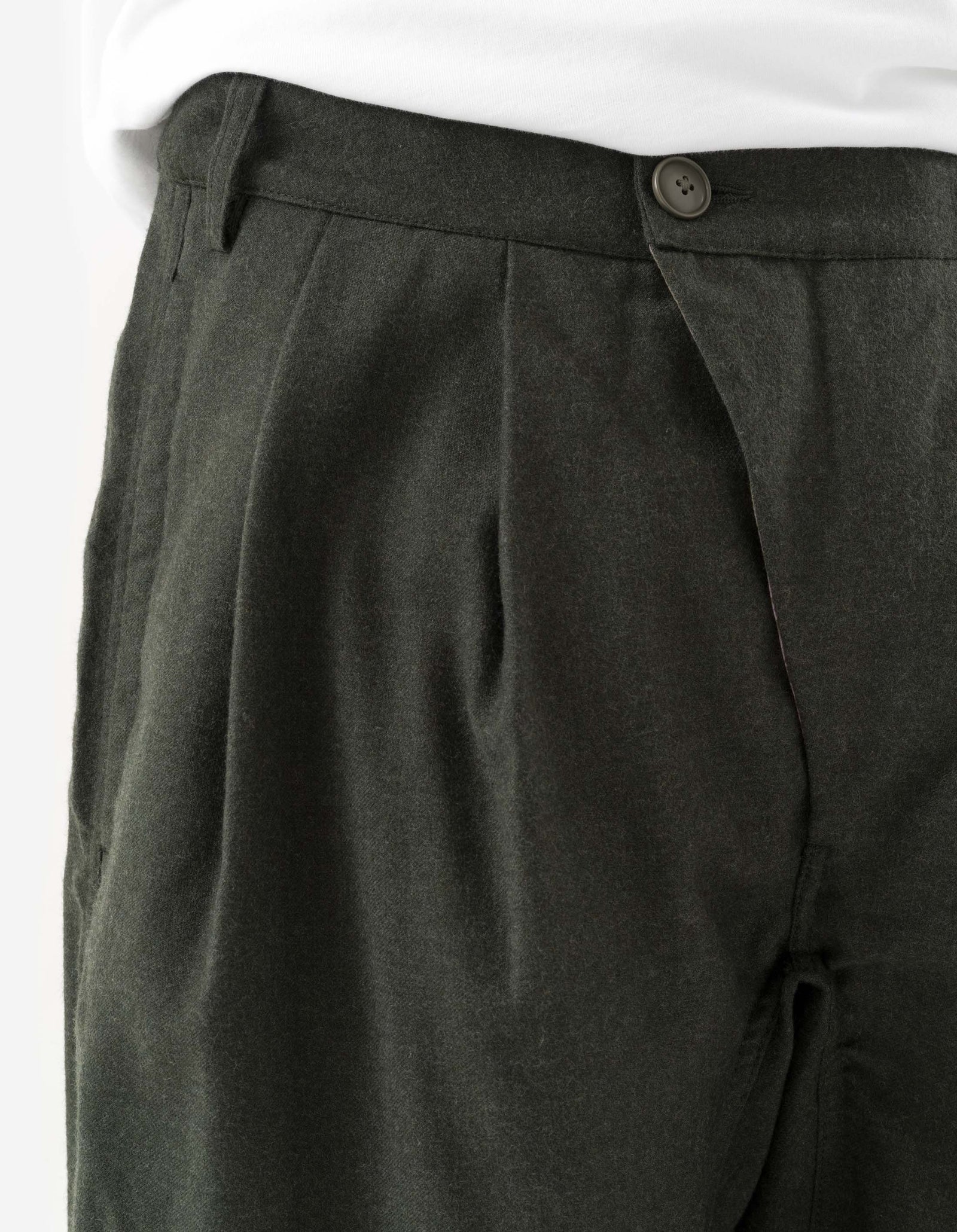 6058 Asymmetrical Wool Pleated Pants Dark Olive