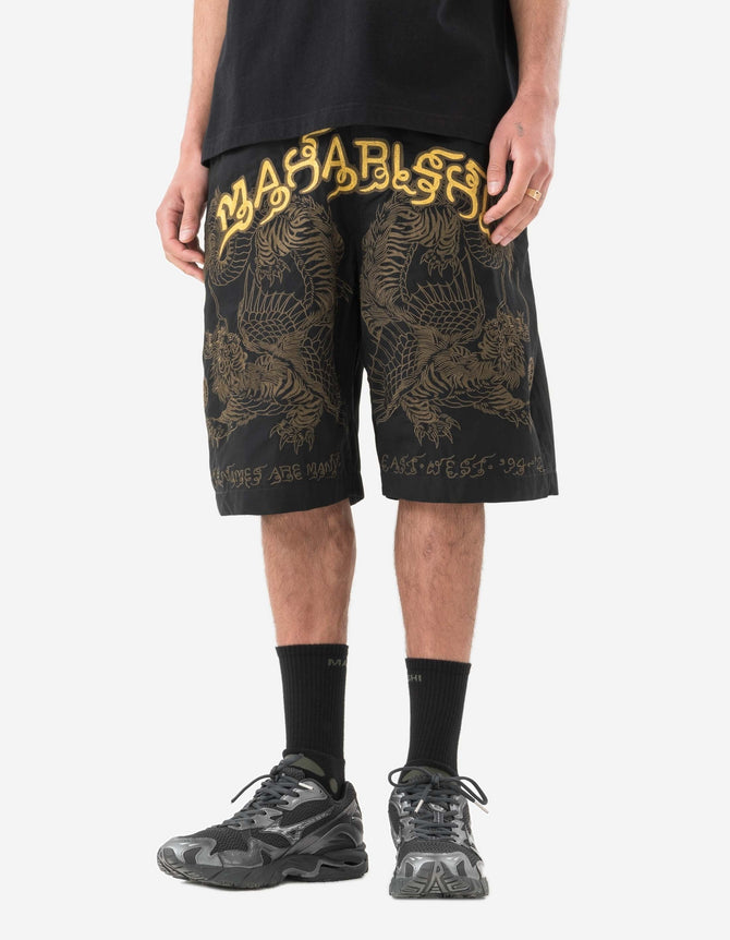 6093 Muay Thai Tiger Dragon Trackshorts Black