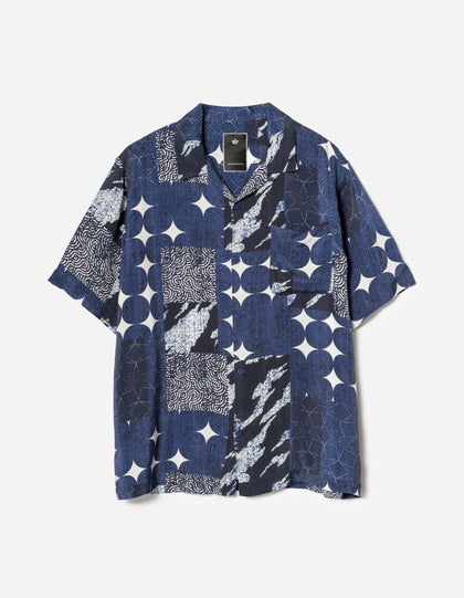1529 Sashiko Patchwork Summer Shirt Navy/Ecru