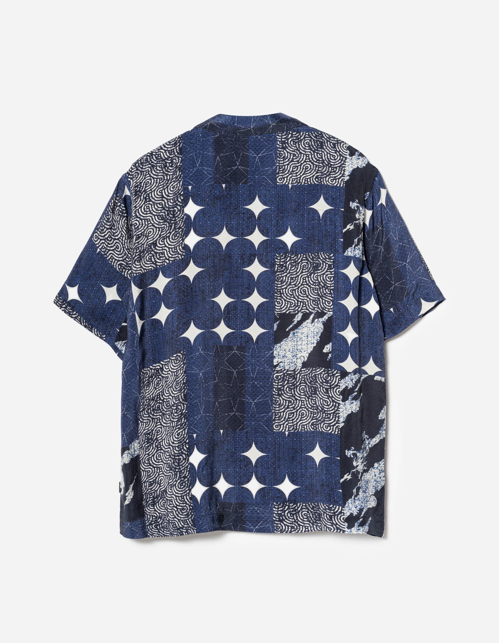 1529 Sashiko Patchwork Summer Shirt Navy/Ecru