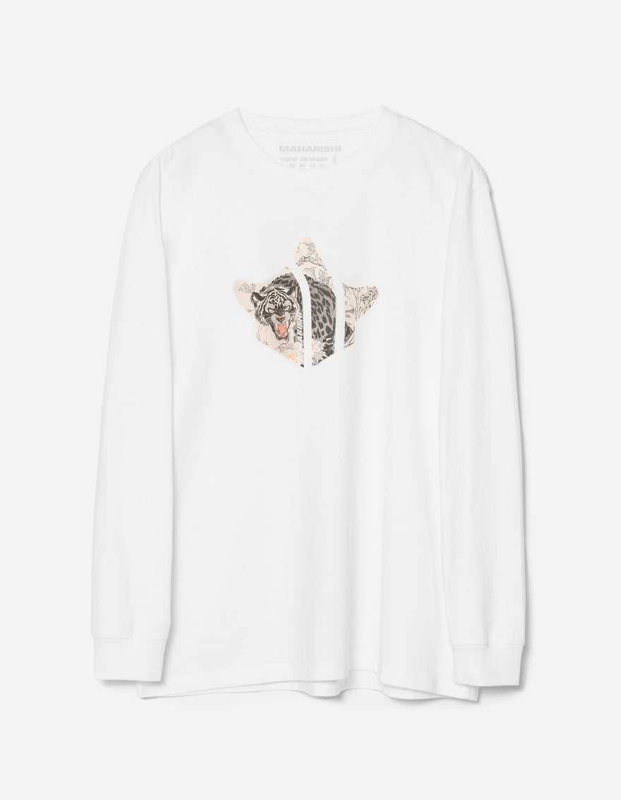 White sweatshirt with a tiger graphic on a white background