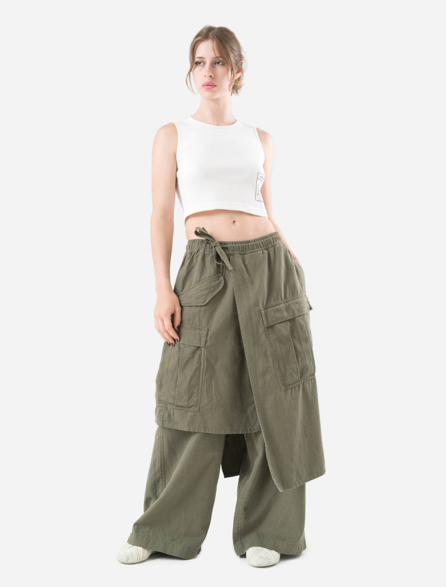 4588 Asym Cargo Hakama Pants Olive OG-107F