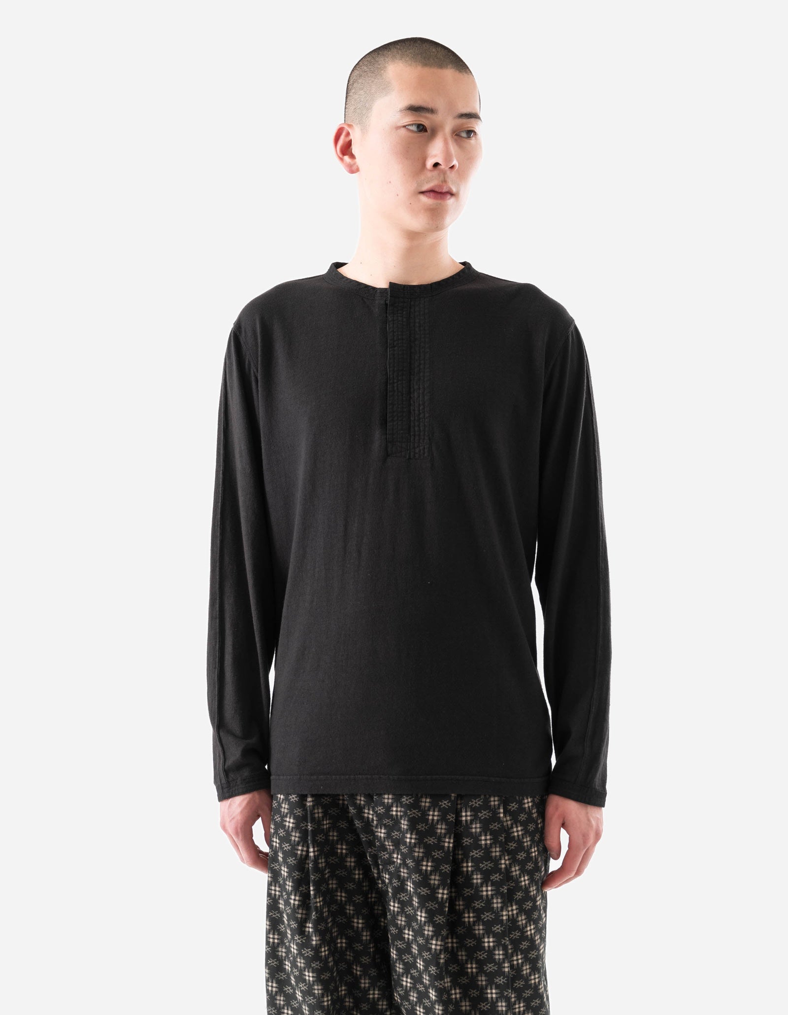 7208 Cotton Hemp Henley L/S T-Shirt Black