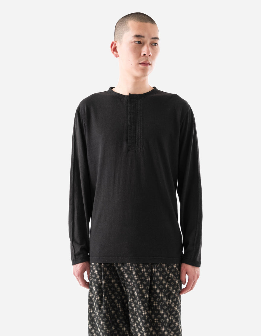 7208 Cotton Hemp Henley L/S T-Shirt Black