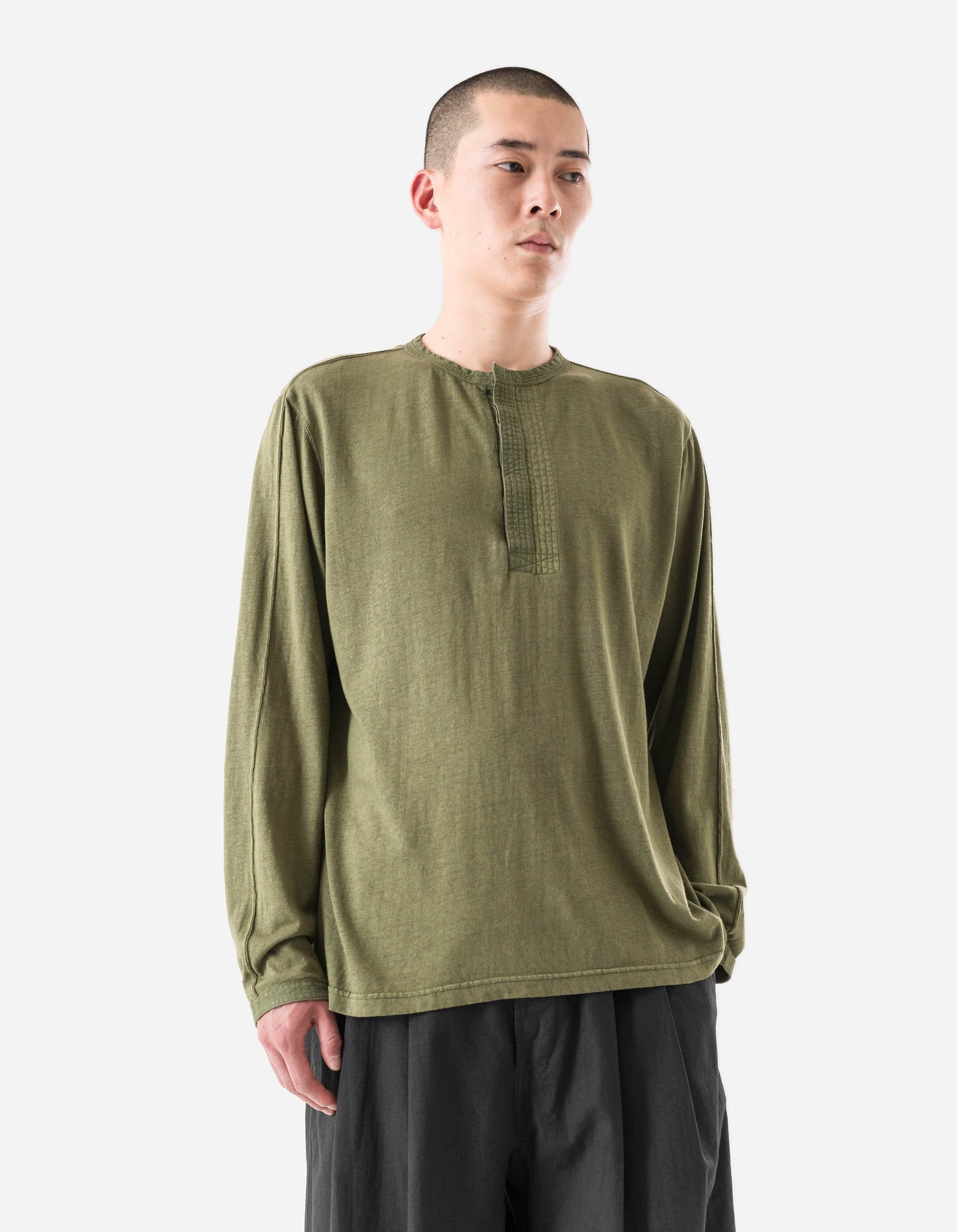7208 Cotton Hemp Henley L/S T-Shirt Olive OG-107F
