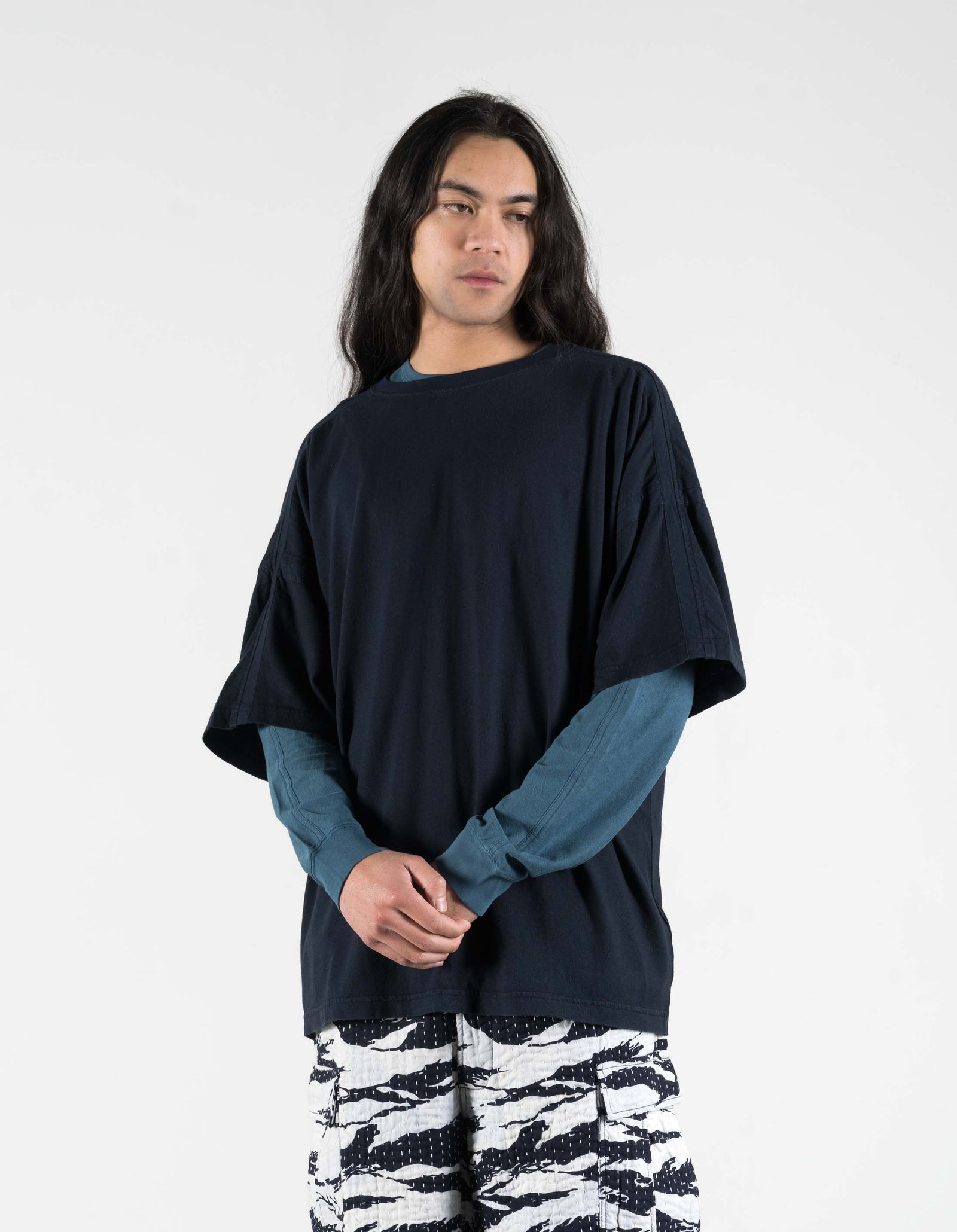 7210 Cotton Hemp Kimono T-shirt Navy