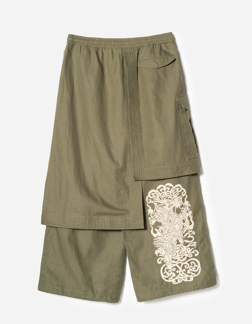 7232 Kirin Asym Cargo Hakama Pants Olive OG-107F