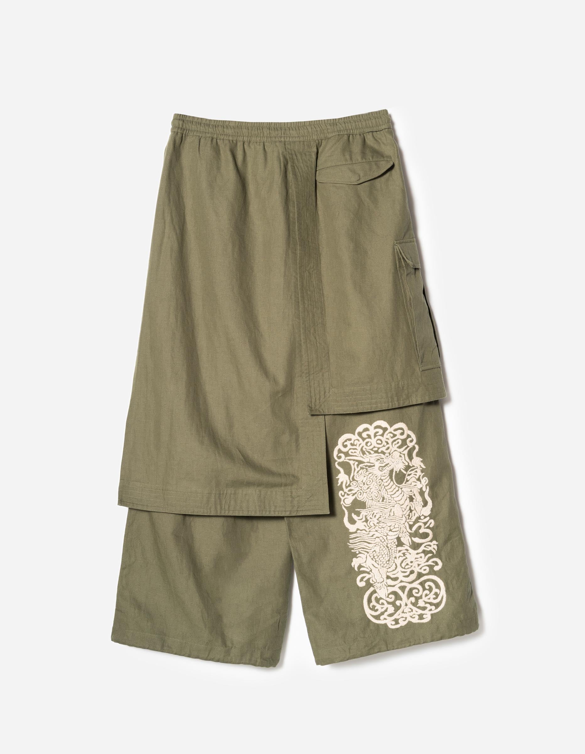 7232 Kirin Asym Cargo Hakama Pants Olive OG-107F – Maharishi