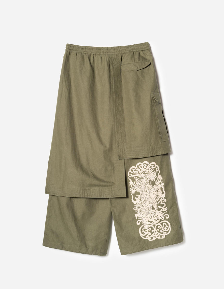 7232 Kirin Asym Cargo Hakama Pants Olive OG-107F