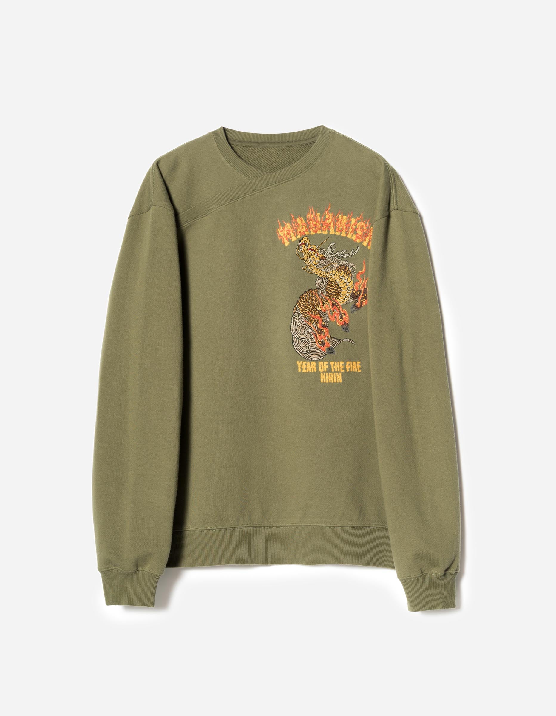 7235 Fire Kirin Tour Monk Crew Sweat Olive OG-107F