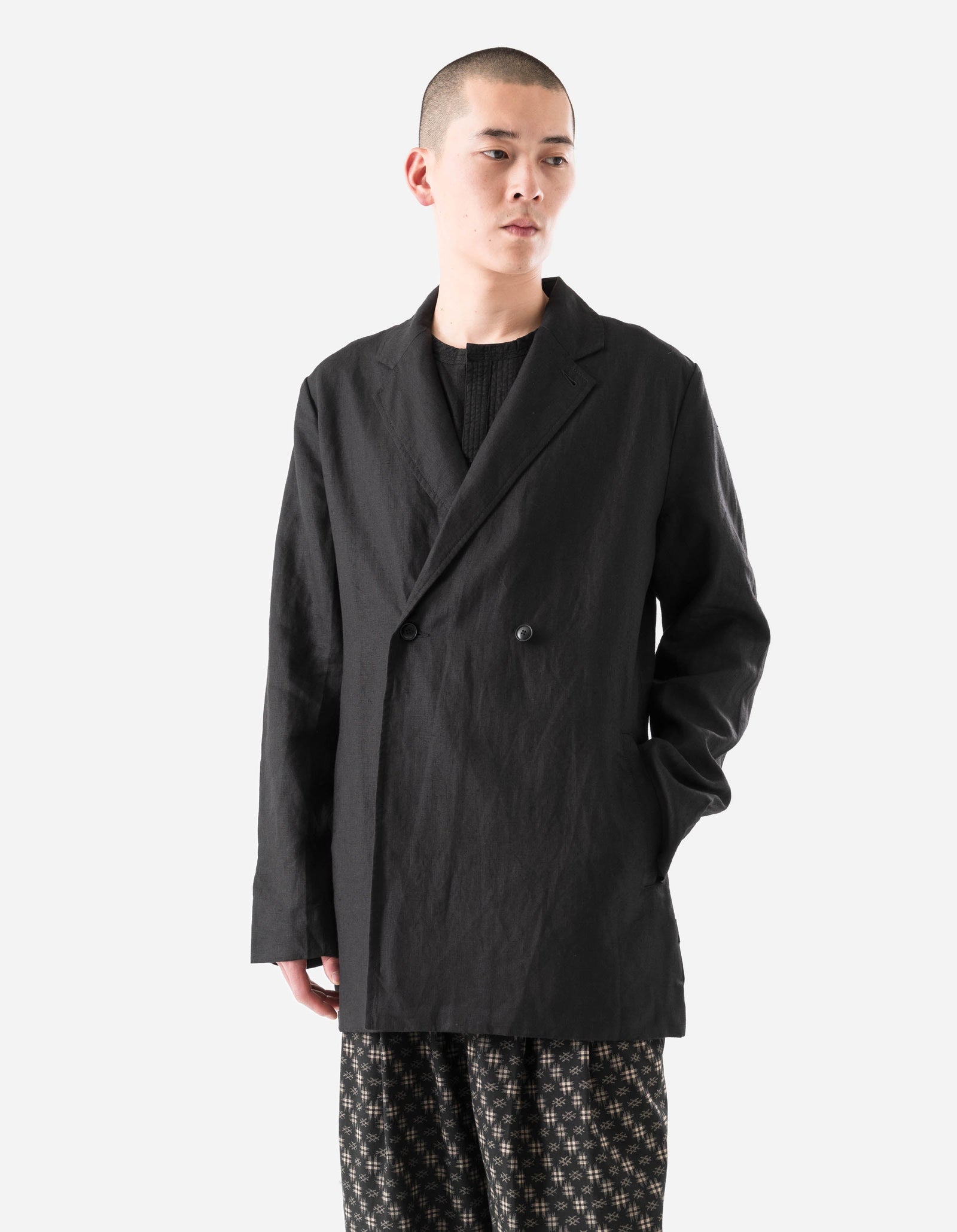 7311 Maha Asym Linen Blazer Black