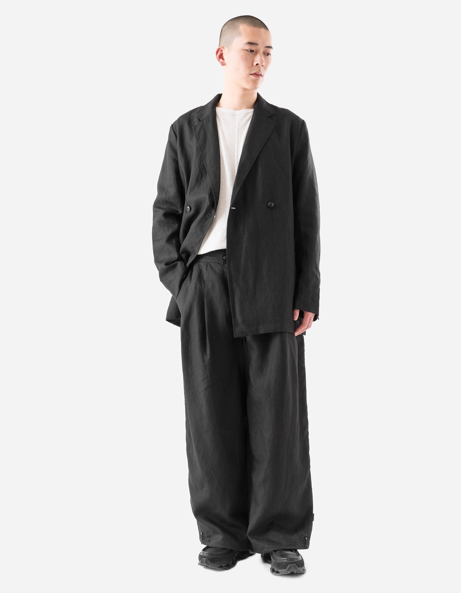 7312 Maha Asym Linen Pleated Pants Black