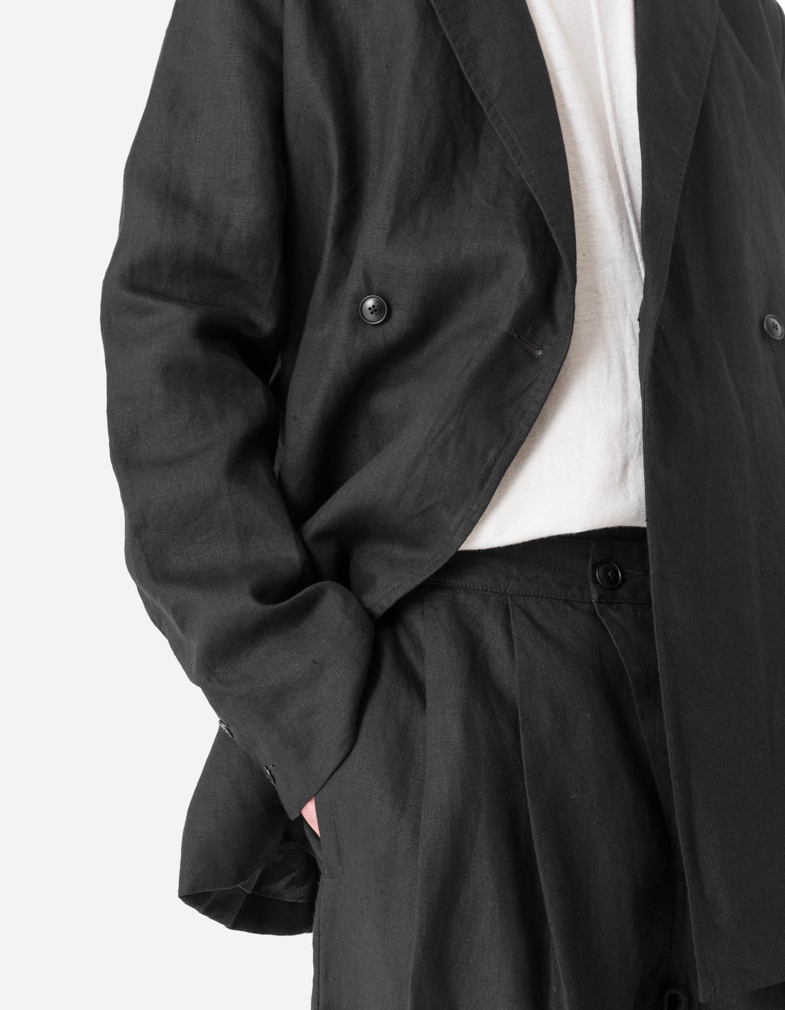 7312 Maha Asym Linen Pleated Pants Black