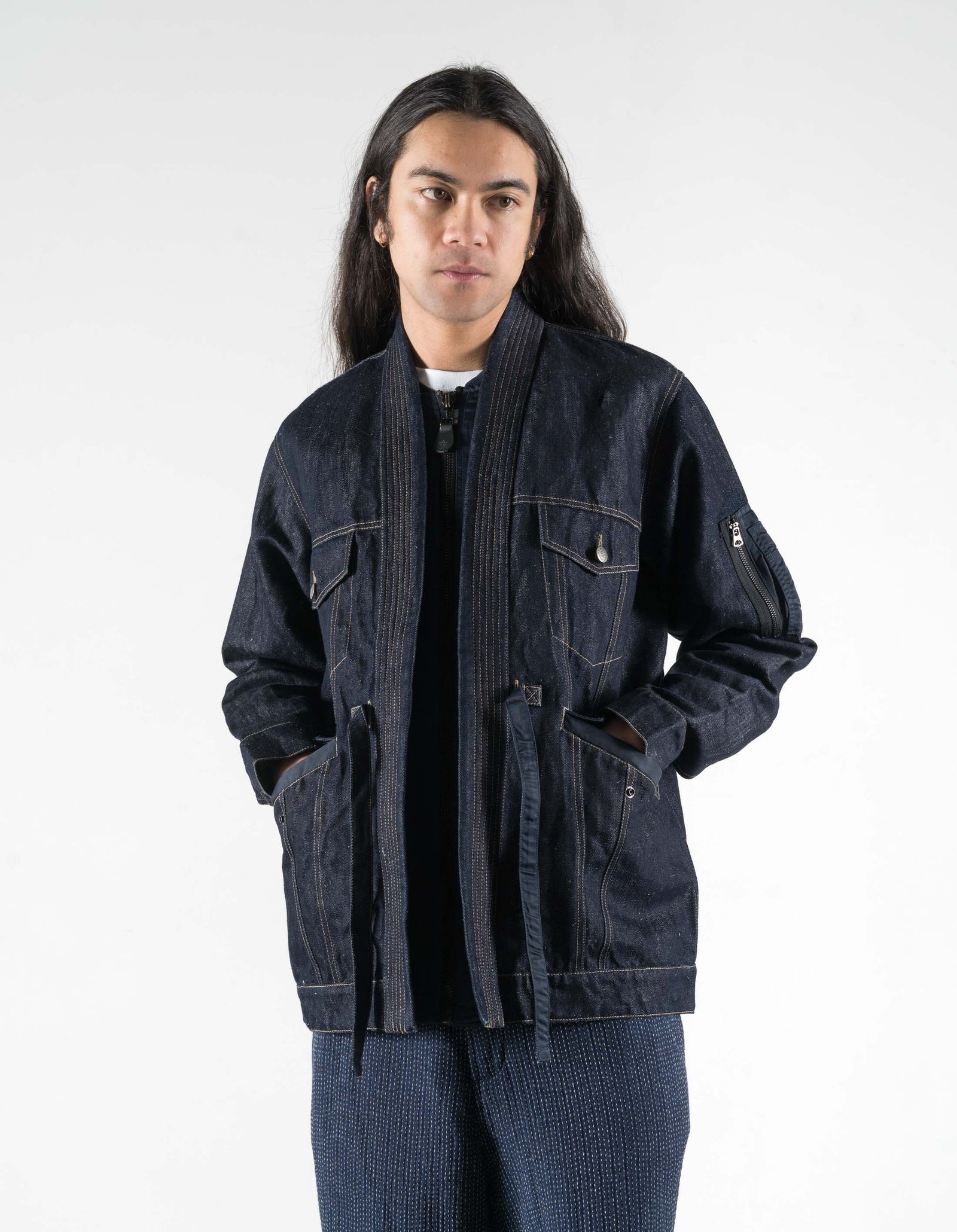 7314 L2-B Hemp Denim Trucker Kimono Indigo
