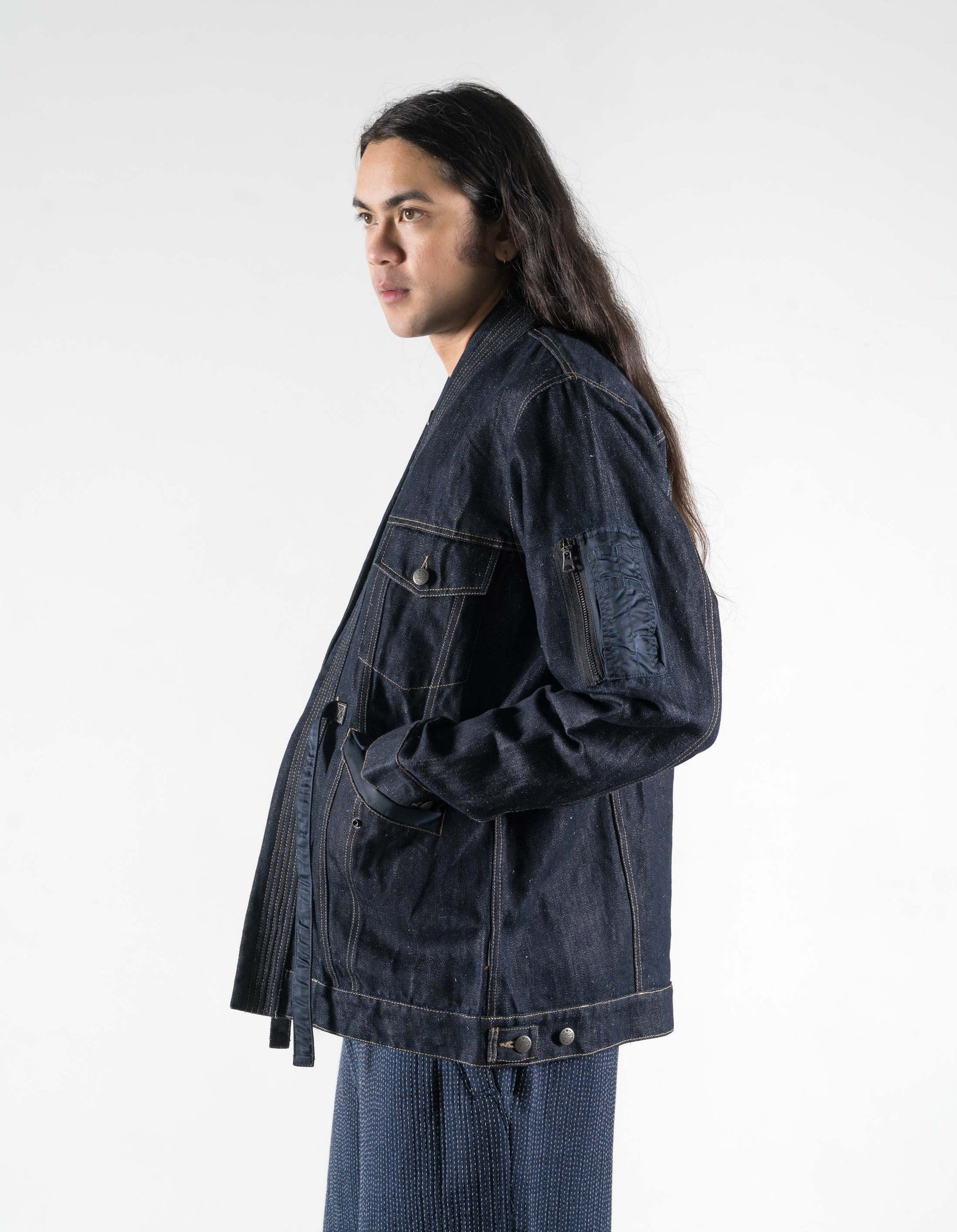 7314 L2-B Hemp Denim Trucker Kimono Indigo