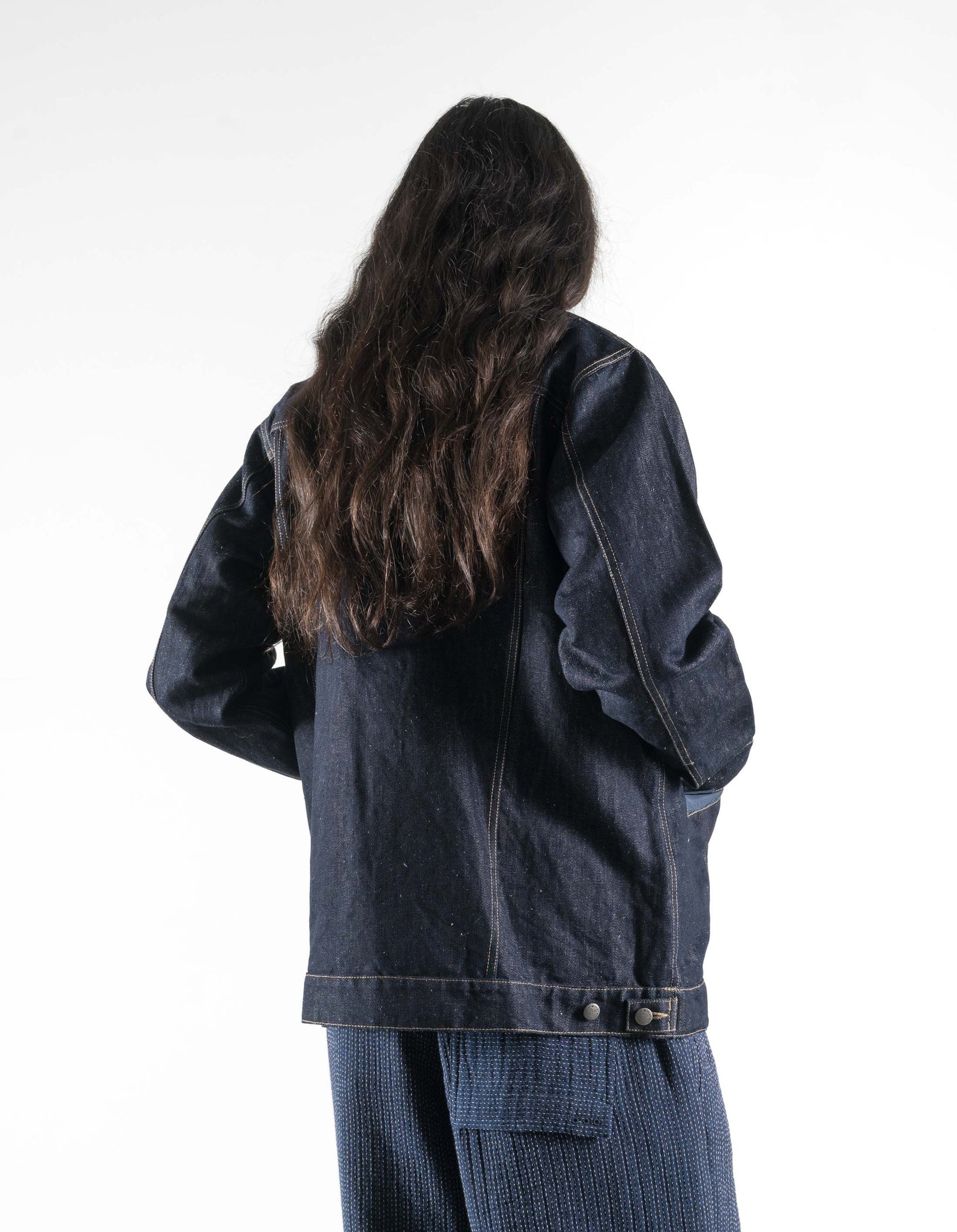 7314 L2-B Hemp Denim Trucker Kimono Indigo