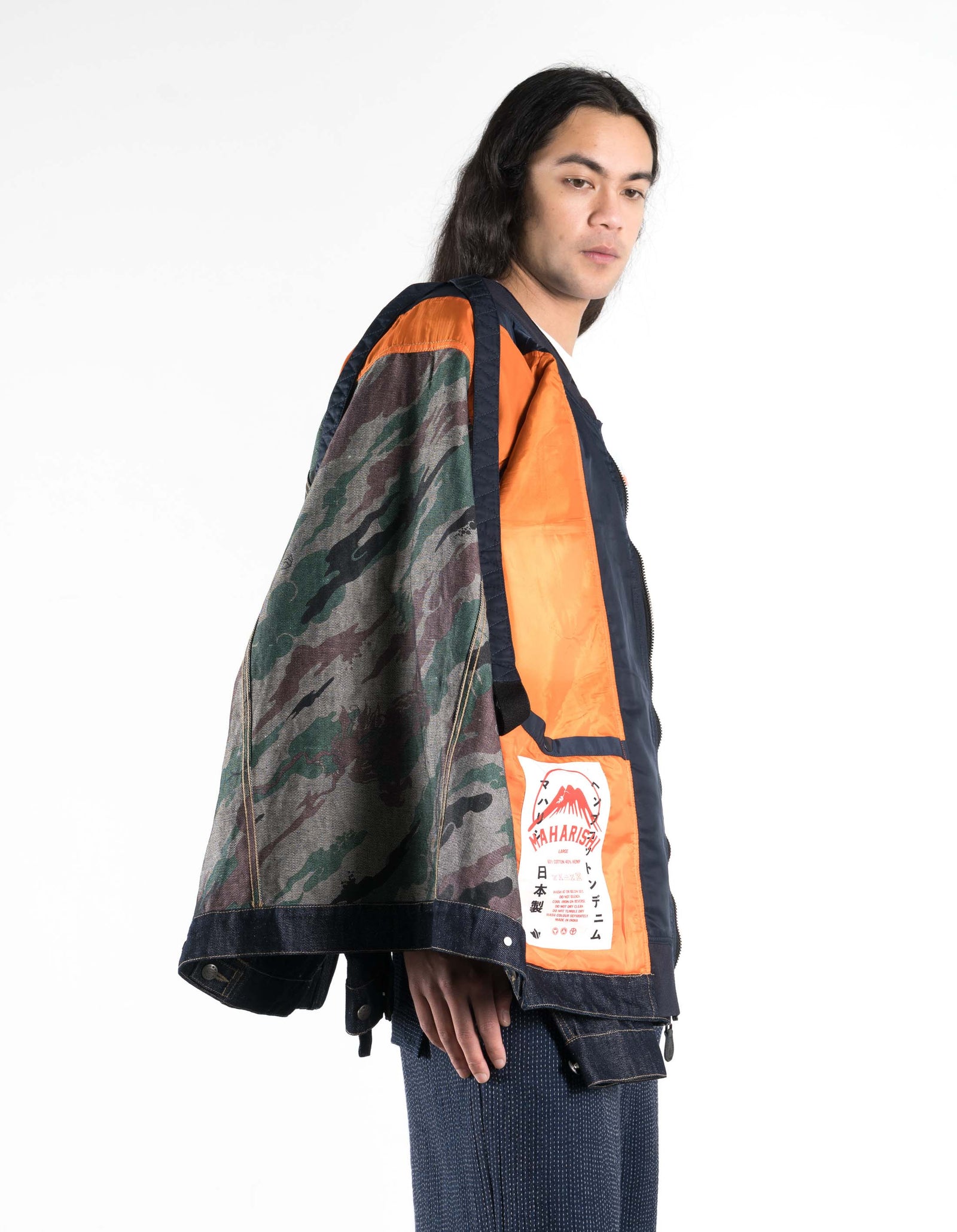 7314 L2-B Hemp Denim Trucker Kimono Indigo