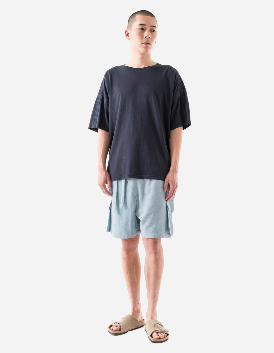 7317 Double Voile Asym Cargo Shorts Light Blue