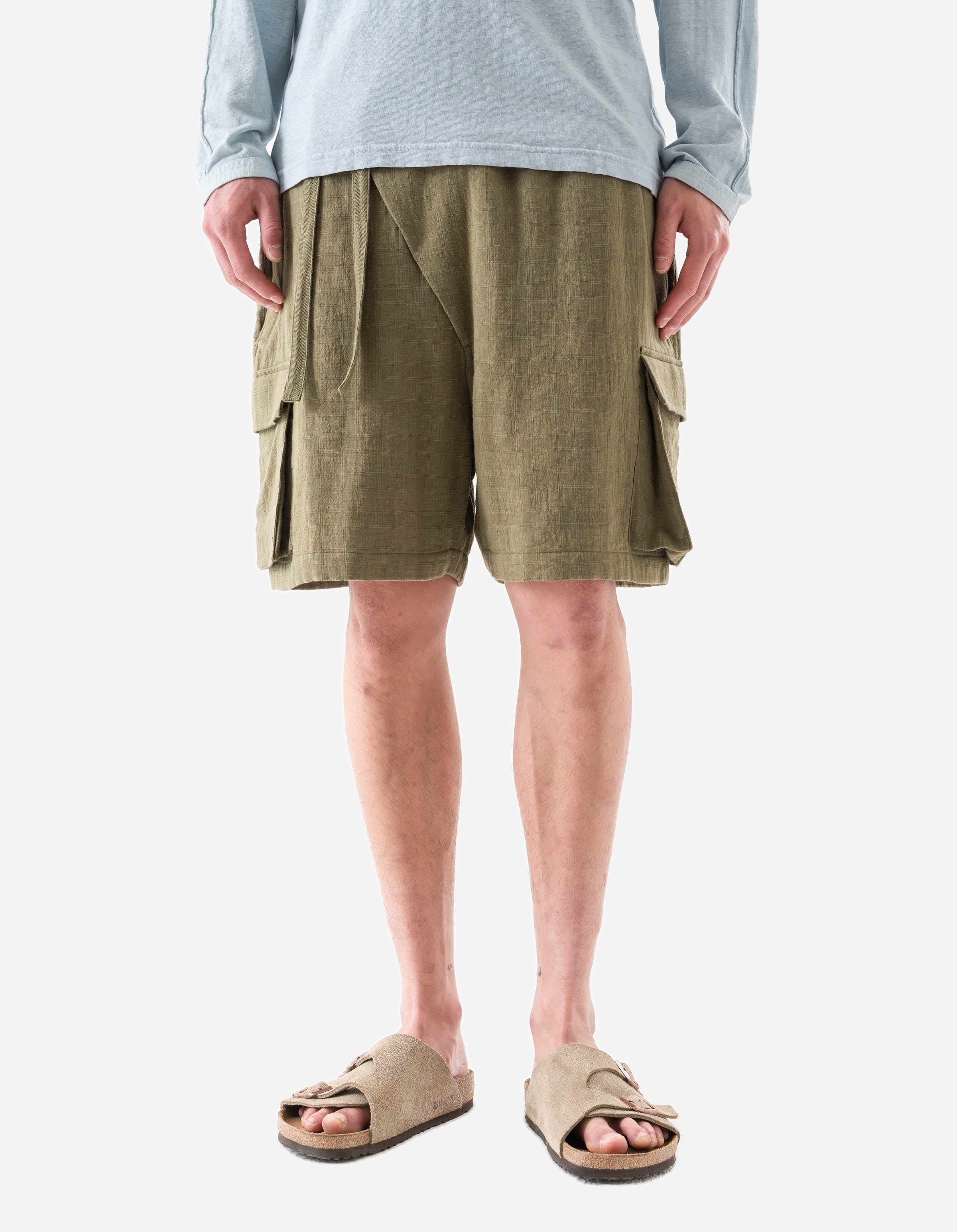 7317 Double Voile Asym Cargo Shorts Olive OG-107F – Maharishi