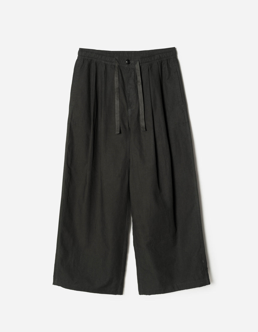 7319 Hemp Ripstop Pleated Trousers Black