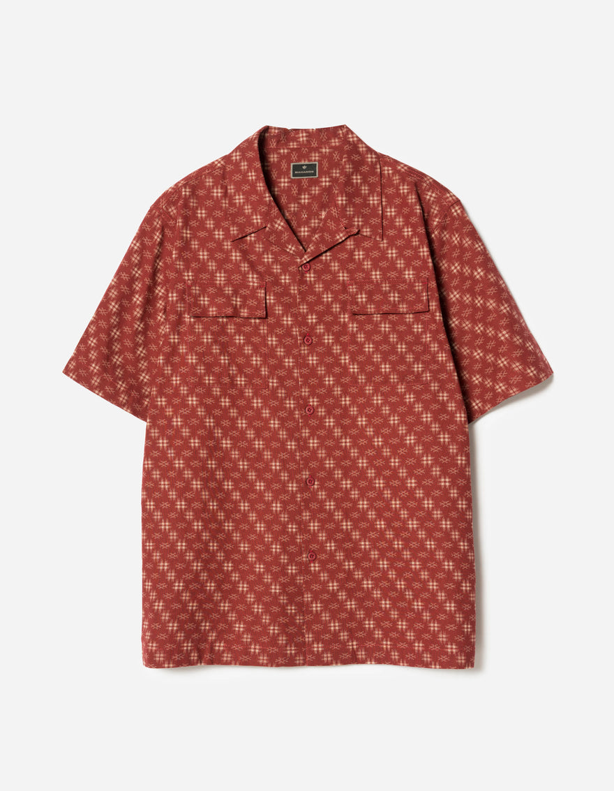 7320 Kasuri Cuban Collar Shirt Aka Red
