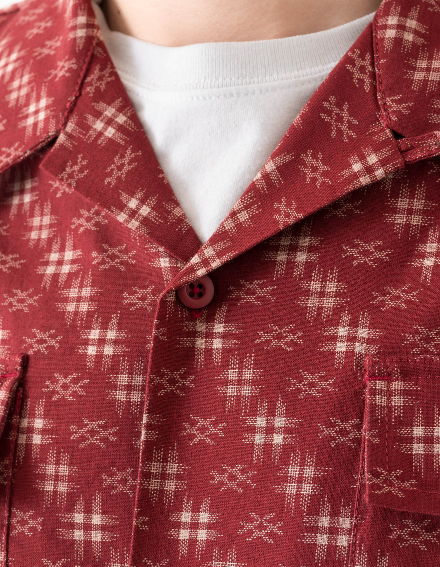 7320 Kasuri Cuban Collar Shirt Aka Red